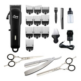 Kit Maquina Cortar Pelo Profesional + Set Tijeras Peluqueria Color Negro