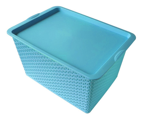 Canasto Organizador Plastico Simil Rattan Grande X3 Pastel