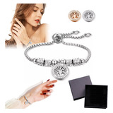 Pulsera Acero Inoxidable Mujer Árbol La Vida Zirconia Regalo