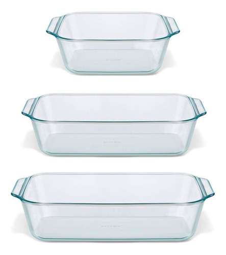 Set Juego 3 Fuentes Asaderas Hondas Pyrex Vidrio Horno Deep