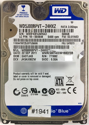 Wd Wd5000bpvt-24hxzt3 500gb Sata - 03763 Recuperodatos