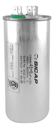 Capacitor Marcha Doble 45 + 6 Uf Metalico Aire Acondicionado