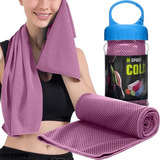 2 Toalhas Rosto Microfibra Refrescante Fitness Seca Rápido Cor Rosa