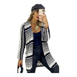 Kimono Feminino Casaco Tricot Inverno Zig Listrado Tendência