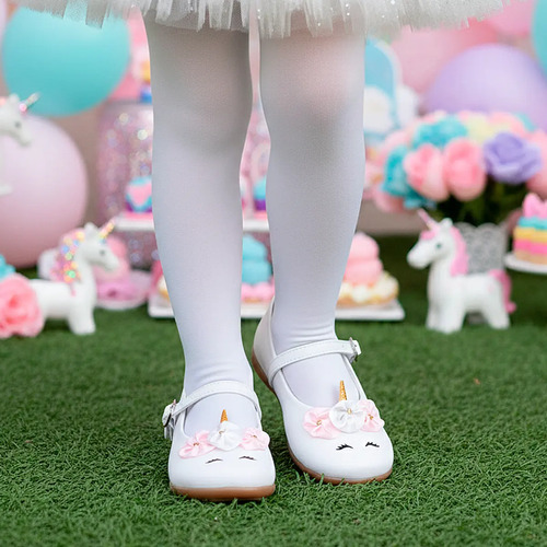 Zapato Unicornio Niña Princesa Balerina Cómoda 01 Blanco