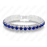 Exuberante Pulseira Strass Azul Prateada Festa Casamento 