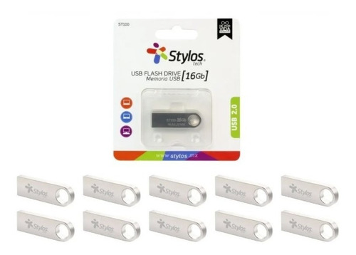 Kit De 50 Memorias Usb Stylos Tech St100 16gb 2.0 Plateada Color Plateado