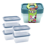 Kit 5 Potes 380ml Mantimentos Fruta Legume Comida Microondas Cor Azul