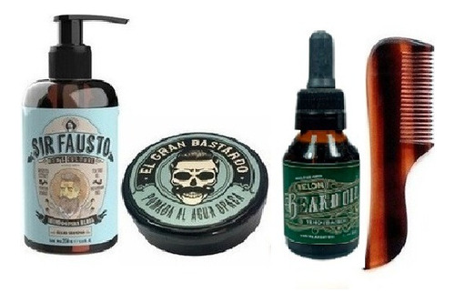 Kit Barbero Sir Fausto El Gran Bastardo Shampoo Cera Aceite