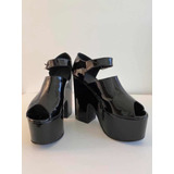 Zapatos Sandalias Plataforma Charol Negro Paruolo 37 Usados