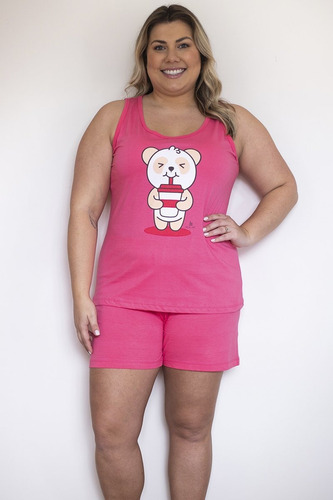 Pijama Verão Feminino Regata Plus Size De Algodão Pandinha R