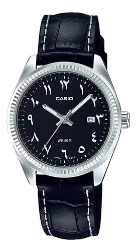 Reloj Casio Ltp-1302l-1b3vdf Clásico En Cuero Para Mujer Color De La Correa Negro Color Del Fondo Negro