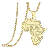 Collar Para Hombre Mujer Con Dije África De Acero Color Oro