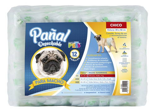 Fancy Pets Pañales Para Perro Macho Tamaño Chico 12 Piezas