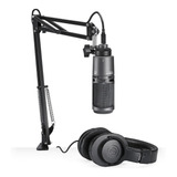 Microfone Podcast Audio Technica At2020 Usb + Fone Ath M20x