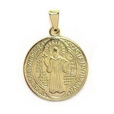 Colgante Medalla San Benito Grande 22mm Enchapado Oro 18 K