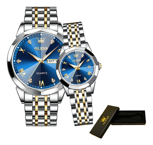 Relojes Olevs Con 2 Piezas De Diamantes Luminosos Para Parej Color De La Correa Silver Golden Blue
