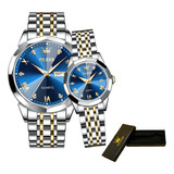 Relojes Olevs Con 2 Piezas De Diamantes Luminosos Para Parej Color De La Correa Silver Golden Blue