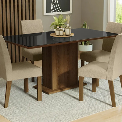 Mesa de Comedor con tapa de Cristal 4 Sillas Avril Madesa Rpi, color rústico\u002Fnegro\u002Fimperial Silla con diseño de tela lisa | Meses sin interés