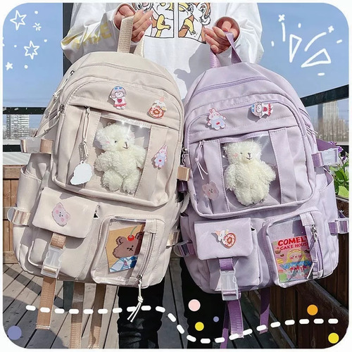 Mochila Escolar Estilo Kawaii Impermeable De Gran Capacidad