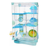 Jaula Equipada Casa P Hamster Con 3 Pisos 27x20.5x47cm Color Azul