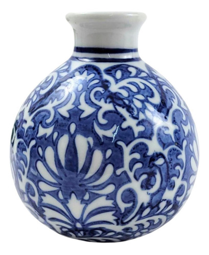 Mini Vaso Azul E Branco 10x9cm Floral Porcelana B