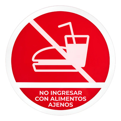 Letrero De Acrílico Señal Prohibido Ingresar Alimentos Rojo Y Fotoluminiscente