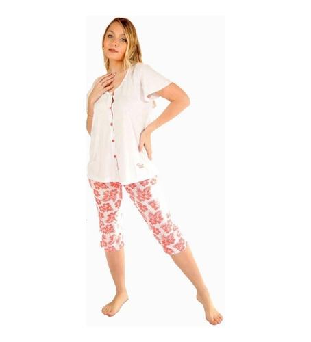 Pijama Verano Remera Abotonada Con Pantalon Estampa