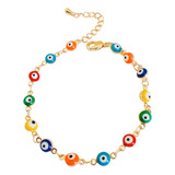 Pulsera Ojos Turcos De Colores En Baño De Oro 18k Protección