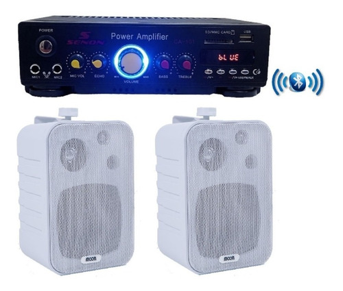 Combo Musica Funcional Ca101 Rep Usb Bt 2 Bafles Blancos 