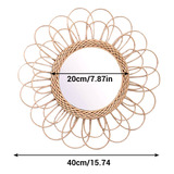 Espejo Colgante De Pared Circular De Ratán Con Forma De Gira