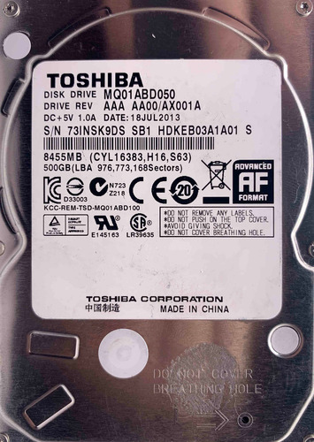 Toshiba Mq01abd050 500gb Sata - 05872 Recuperodatos