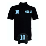 Camiseta Tipo Polo Leo Messi 10 Obsequio Gorra Serie Black