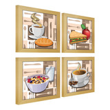 Quadro Decorativo Cozinha Café Manhã Padaria 20x20cm Kit 4un