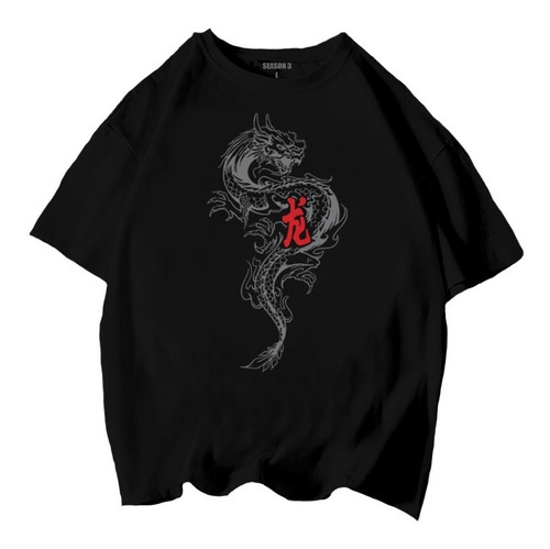 Playera Dragon Gris Streetwear Oversize Fkttsh  D47