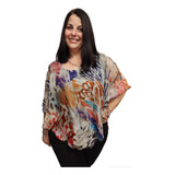 Blusa Fiesta/noche Gasa Estampada Talles Grandes/especiales