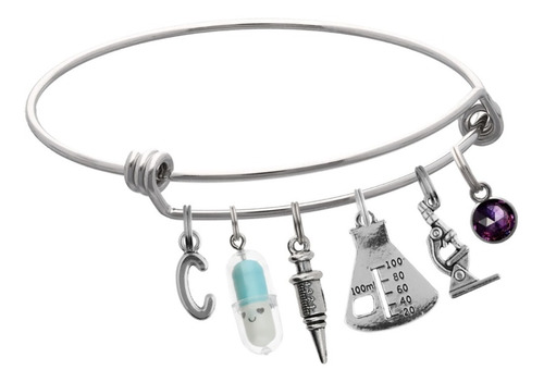 Pulsera Químico Farmacobiólogo Dije Letra Medicina Jeringa