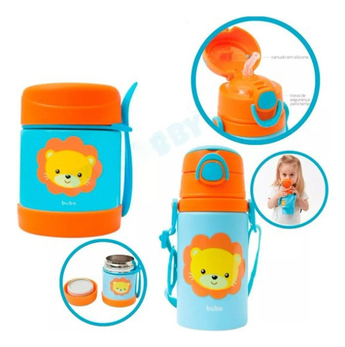 Kit Pote Termico Infantil  + Garrafa De Alumínio Bebê Buba