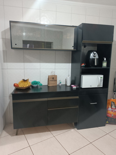 Cozinha Compacta  3 Peças Com Armário E Balcão Veneza Preta