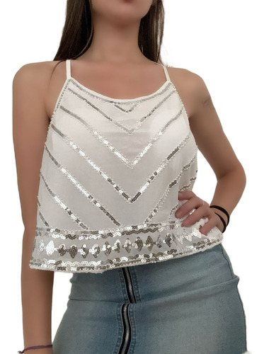 Blusa Importada Lentejuela Breteles Regulables Fiesta Mujer