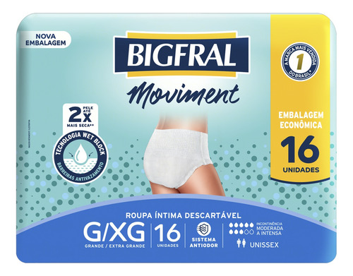 Fraldas Bigfral Moviment Descartável Para Adultos G/xg De 16 Unidades