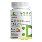 Vitamina D3 50.000ui +k2 Mk-7 200mcg Puras 240caps 1xsemana