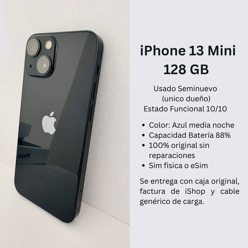 iPhone 13 Mini (batería 88%) Azul Media Noche 10/10