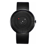 Reloj De Pulsera Caballero Diseño Circular Impermeable Correa Negro Bisel Negro Fondo Negro