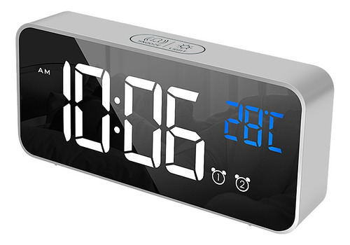 Despertador Led Con Espejo, Reloj De Mesita De Noche Recarga