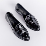 Mocasines Loafers De Charol Negro De Mujer