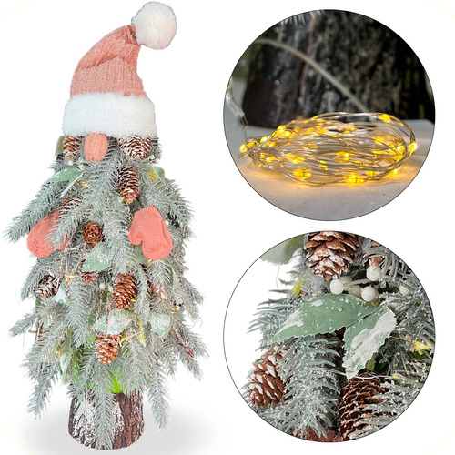 Árvore De Natal Nevada Enfeite Gorro Com Fio De Fada