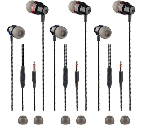 Auriculares Internos Con Cable Y Microfono | 3 Pack / Negro