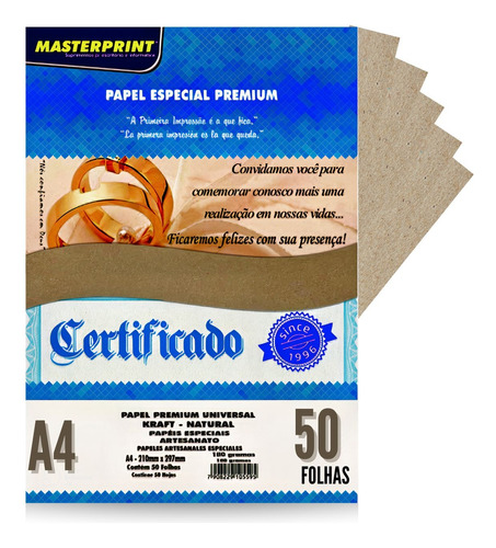 Papel Kraft 180g A4 50f Convites Certificados Casamentos Tag