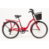 Bicicleta Urbana Femenina Roller Bike Cicletta 6v R26 Frenos V-brakes Cambio Shimano Color Rojo Con Pie De Apoyo  